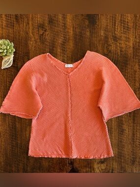FENINI | Coral Ribbed V-Neck Dolman Sleeve Top, Size M